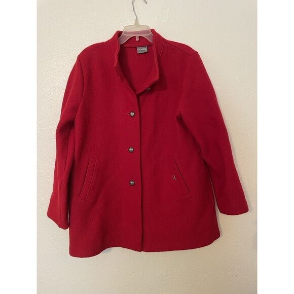 Geiger Boiled Wool Jacket Red Made In Austria Sz L 42 Pockets Lined - Picture 1 of 8